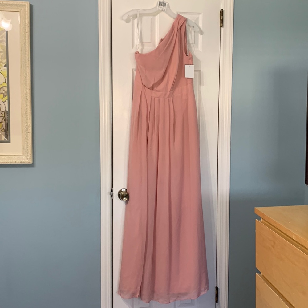 David’s Bridal Long One-Shoulder Crinkle Chiffon Dress